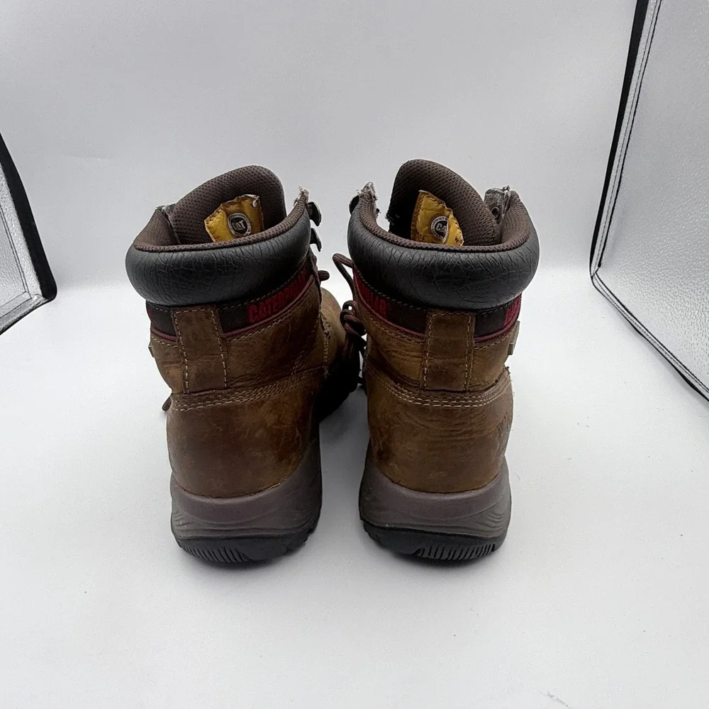 Caterpillar Work Boots Mens 7.5 Brown Leather Waterproof Lace Up Industrial 0082